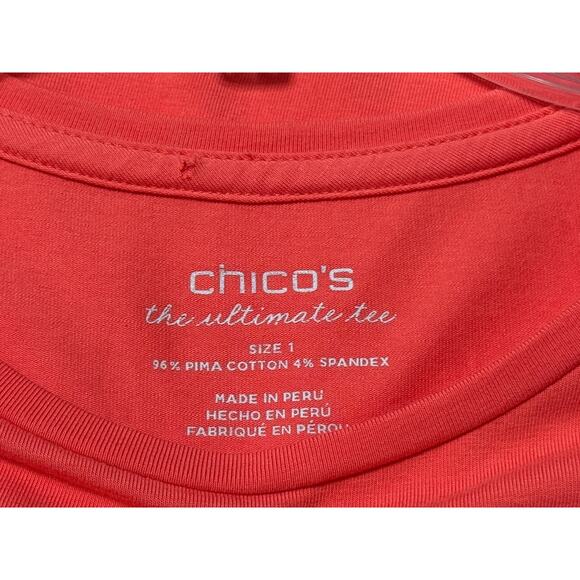 Chico's Ultimate Tee 3/4 Sleeve, Coral Size 1 - Picture 3 of 4